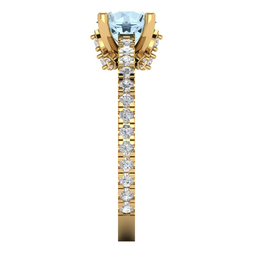 1.465 cttw Natural Swiss Blue Topaz Solitaire with Zirconia Simulated Diamond Accents Engagement Ring - Solid Gold (Round Cut,6.5mm)