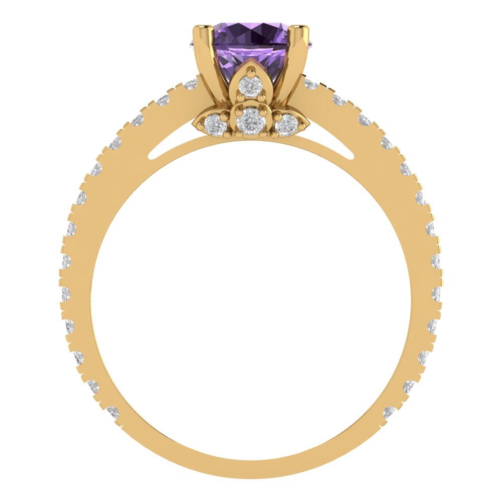 1.465 cttw Simulated Alexandrite Solitaire with Zirconia Simulated Diamond Accents Engagement Ring - Solid Gold (Round Cut,6.5mm)