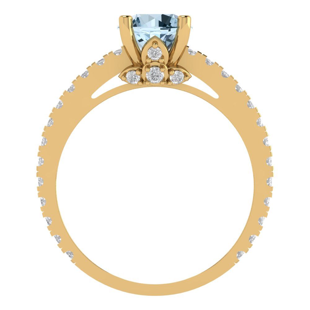 1.465 cttw Zirconia Simulated Blue Diamond Solitaire with Zirconia Simulated Diamond Accents Engagement Ring - Solid Gold (VVS1, Round Cut,6.5mm)