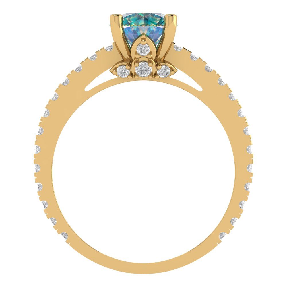 1.465 cttw Blue Moissanite Solitaire with Zirconia Simulated Diamond Accents Engagement Ring - Solid Gold (Round Cut,6.5mm)