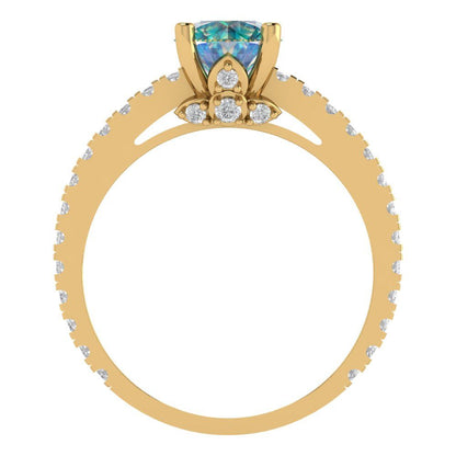 1.465 cttw Blue Moissanite Solitaire with Zirconia Simulated Diamond Accents Engagement Ring - Solid Gold (Round Cut,6.5mm)