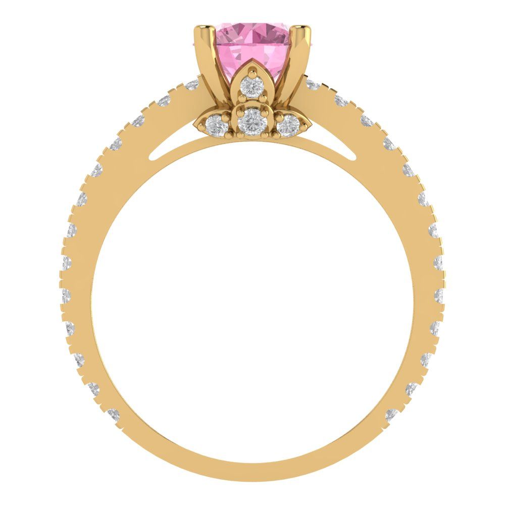 1.465 cttw Zirconia Simulated Pink Diamond Solitaire with Zirconia Simulated Diamond Accents Engagement Ring - Solid Gold (VVS1, Round Cut,6.5mm)