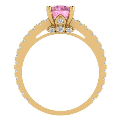 1.465 cttw Zirconia Simulated Pink Diamond Solitaire with Zirconia Simulated Diamond Accents Engagement Ring - Solid Gold (VVS1, Round Cut,6.5mm)