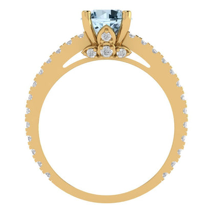 1.465 cttw Natural Sky Blue Topaz Solitaire with Zirconia Simulated Diamond Accents Engagement Ring - Solid Gold (Round Cut,6.5mm)