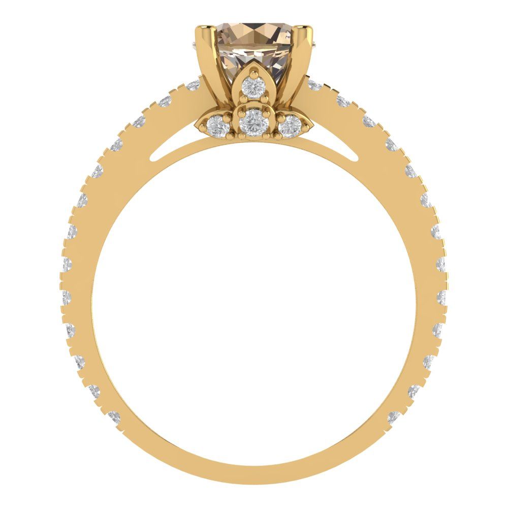 1.465 cttw Yellow Moissanite Solitaire with Zirconia Simulated Diamond Accents Engagement Ring - Solid Gold (Round Cut,6.5mm)