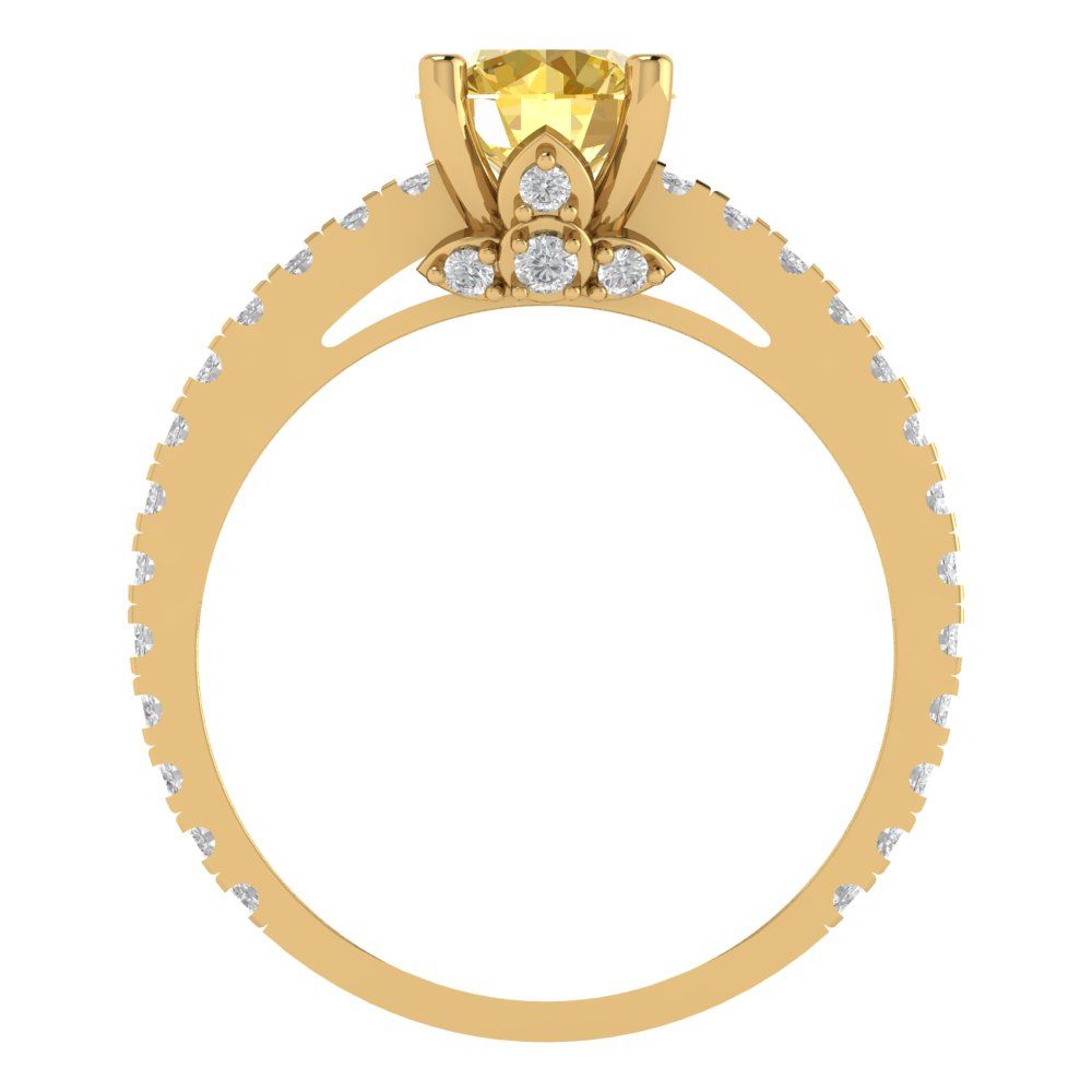 1.465 cttw Zirconia Simulated Yellow Diamond Solitaire with Zirconia Simulated Diamond Accents Engagement Ring - Solid Gold (VVS1, Round Cut,6.5mm)
