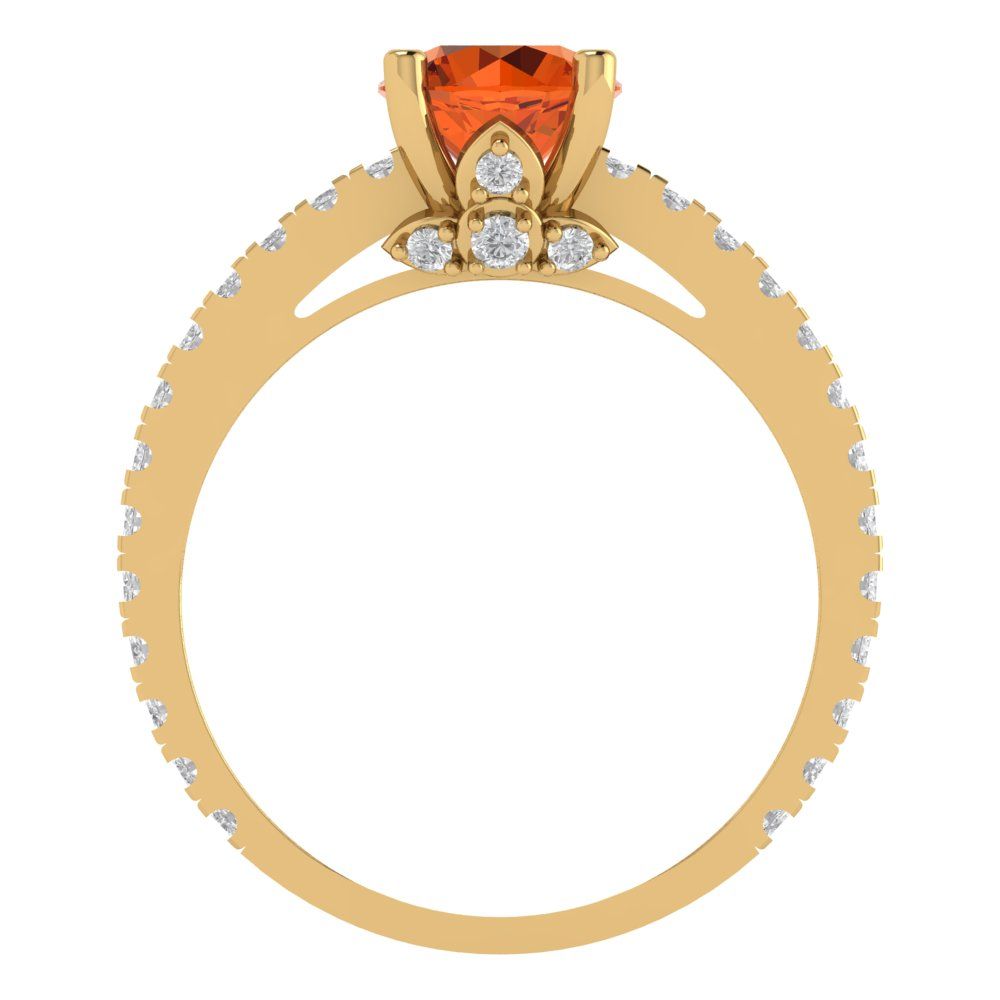 1.465 cttw Simulated Ruby Solitaire with Zirconia Simulated Diamond Accents Engagement Ring - Solid Gold (Round Cut,6.5mm)