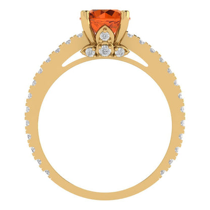 1.465 cttw Simulated Ruby Solitaire with Zirconia Simulated Diamond Accents Engagement Ring - Solid Gold (Round Cut,6.5mm)