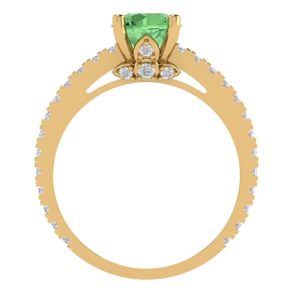 1.465 cttw Zirconia Simulated Green Diamond Solitaire with Zirconia Simulated Diamond Accents Engagement Ring - Solid Gold (VVS1, Round Cut,6.5mm)