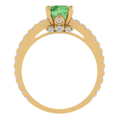 1.465 cttw Zirconia Simulated Green Diamond Solitaire with Zirconia Simulated Diamond Accents Engagement Ring - Solid Gold (VVS1, Round Cut,6.5mm)