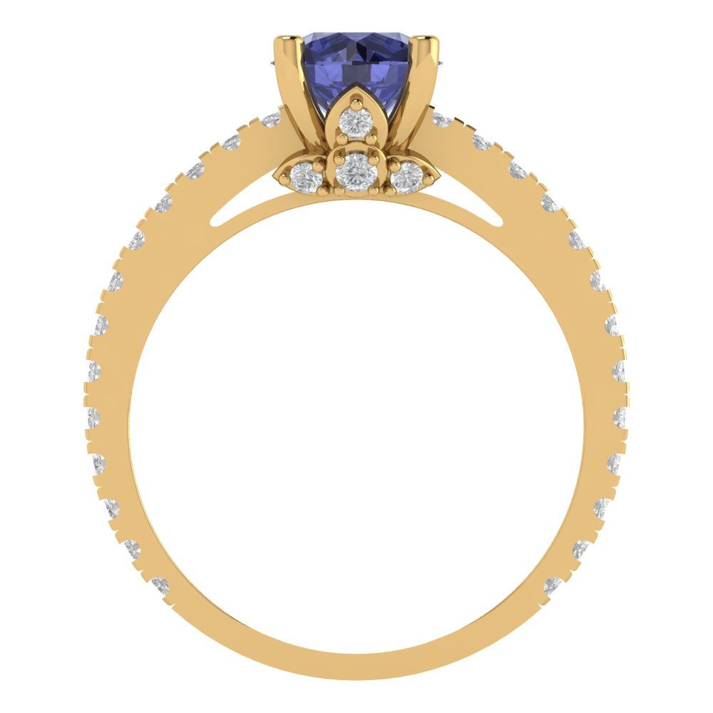 1.465 cttw Simulated Tanzanite Solitaire with Zirconia Simulated Diamond Accents Engagement Ring - Solid Gold (Round Cut,6.5mm)