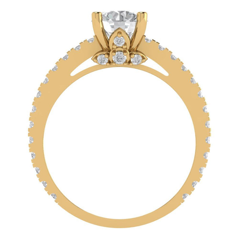 1.51 ct Brilliant Round Cut Natural Diamond Stone Clarity SI1-2 Color G-H Yellow Gold Solitaire with Accents Ring