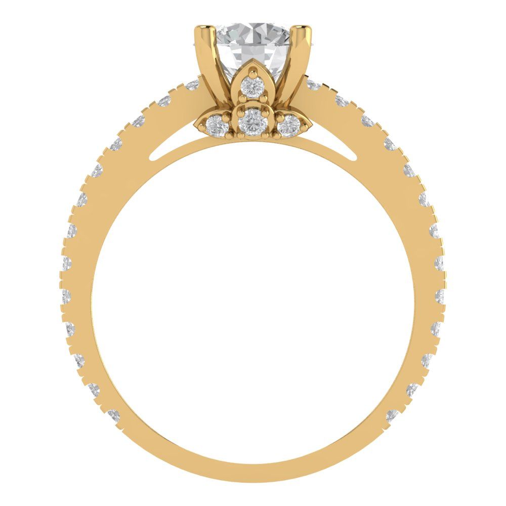 1.465 cttw White Sapphire Solitaire with Zirconia Simulated Diamond Accents Engagement Ring - Solid Gold (Round Cut,6.5mm)