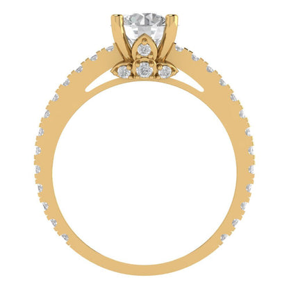 1.465 cttw White Sapphire Solitaire with Zirconia Simulated Diamond Accents Engagement Ring - Solid Gold (Round Cut,6.5mm)