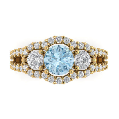 2.16 cttw Natural Sky Blue Topaz Three-Stone Engagement Ring - Solid Gold (Round Cut,6.5mm)