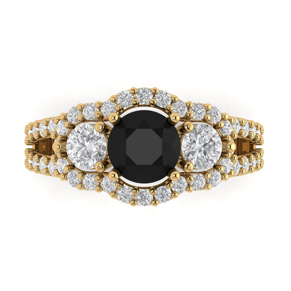 2.16 cttw Natural Onyx Three-Stone Engagement Ring - Solid Gold (Round Cut,6.5mm)