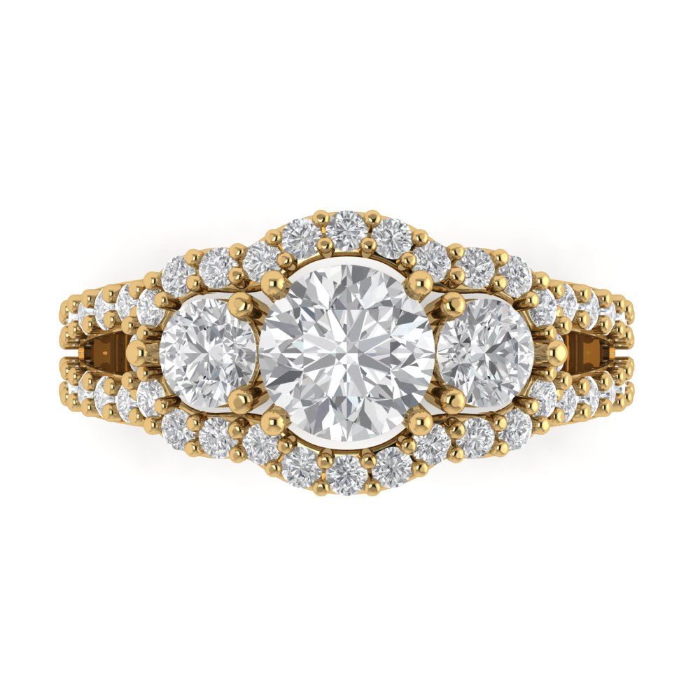 2.16 cttw White Sapphire Three-Stone Engagement Ring - Solid Gold (Round Cut,6.5mm)