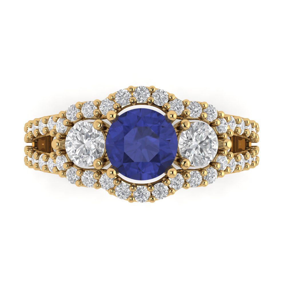 2.16 cttw Simulated Tanzanite Three-Stone Engagement Ring - Solid Gold (Round Cut,6.5mm)