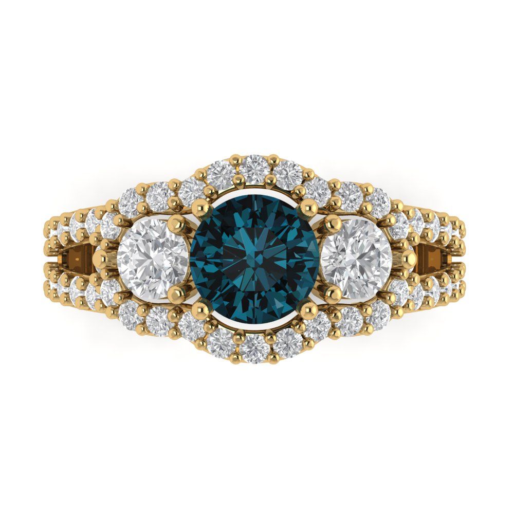 2.16 cttw Natural London Blue Topaz Three-Stone Engagement Ring - Solid Gold (Round Cut,6.5mm)