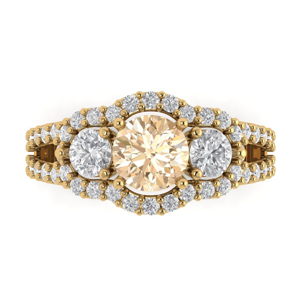 2.16 cttw Natural Morganite Three-Stone Engagement Ring - Solid Gold (Round Cut,6.5mm)
