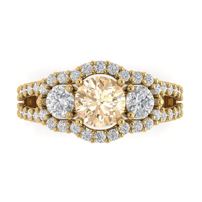 2.16 cttw Natural Morganite Three-Stone Engagement Ring - Solid Gold (Round Cut,6.5mm)