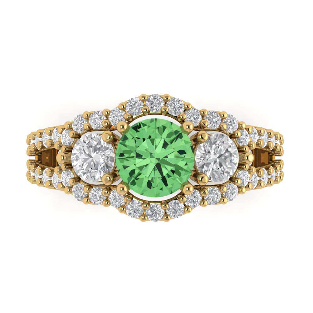2.16 cttw Zirconia Simulated Green Diamond Three-Stone Engagement Ring - Solid Gold (VVS1, Round Cut,6.5mm)