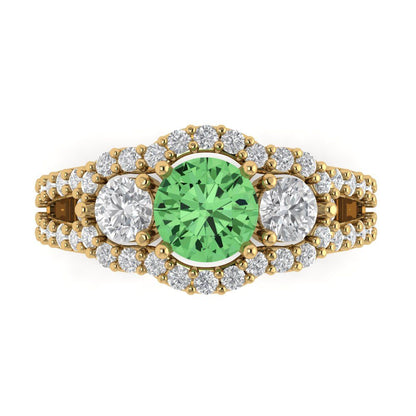 2.16 cttw Zirconia Simulated Green Diamond Three-Stone Engagement Ring - Solid Gold (VVS1, Round Cut,6.5mm)
