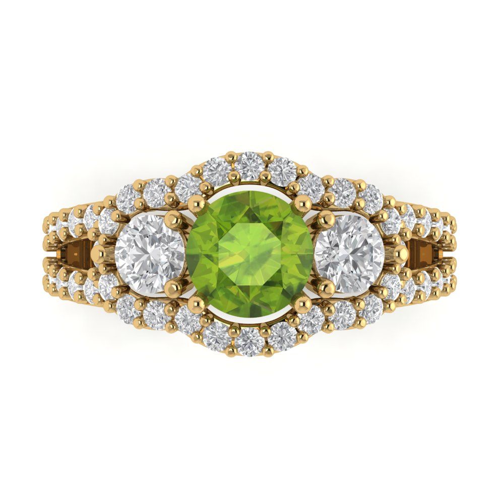2.16 cttw Natural Peridot Three-Stone Engagement Ring - Solid Gold (Round Cut,6.5mm)