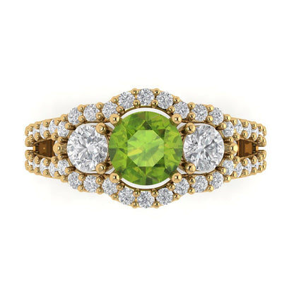 2.16 cttw Natural Peridot Three-Stone Engagement Ring - Solid Gold (Round Cut,6.5mm)