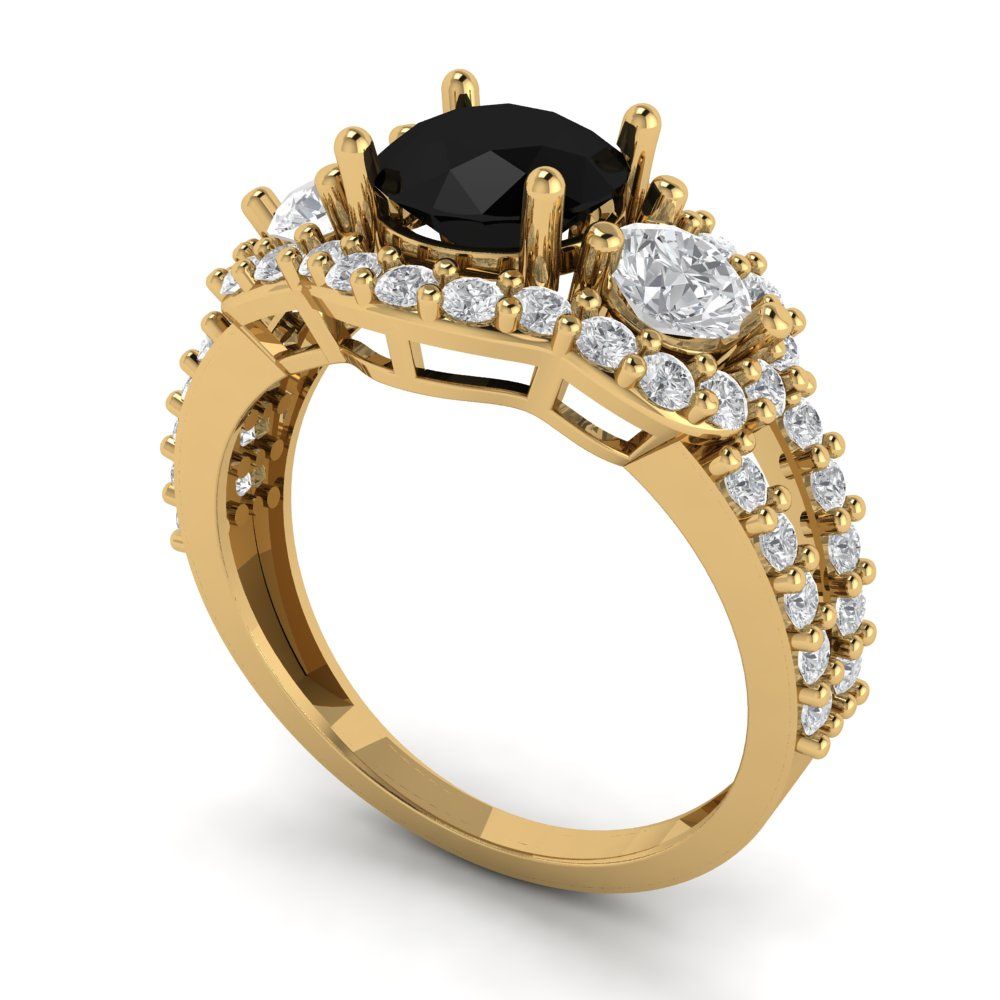 2.16 cttw Natural Onyx Three-Stone Engagement Ring - Solid Gold (Round Cut,6.5mm)