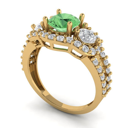 2.16 cttw Zirconia Simulated Green Diamond Three-Stone Engagement Ring - Solid Gold (VVS1, Round Cut,6.5mm)