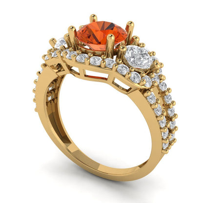 2.16 cttw Zirconia Simulated Red Diamond Three-Stone Engagement Ring - Solid Gold (VVS1, Round Cut,6.5mm)