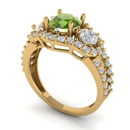 2.16 cttw Natural Peridot Three-Stone Engagement Ring - Solid Gold (Round Cut,6.5mm)