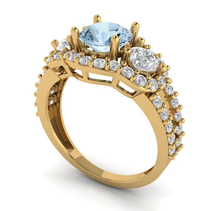 2.16 cttw Natural Swiss Blue Topaz Three-Stone Engagement Ring - Solid Gold (Round Cut,6.5mm)