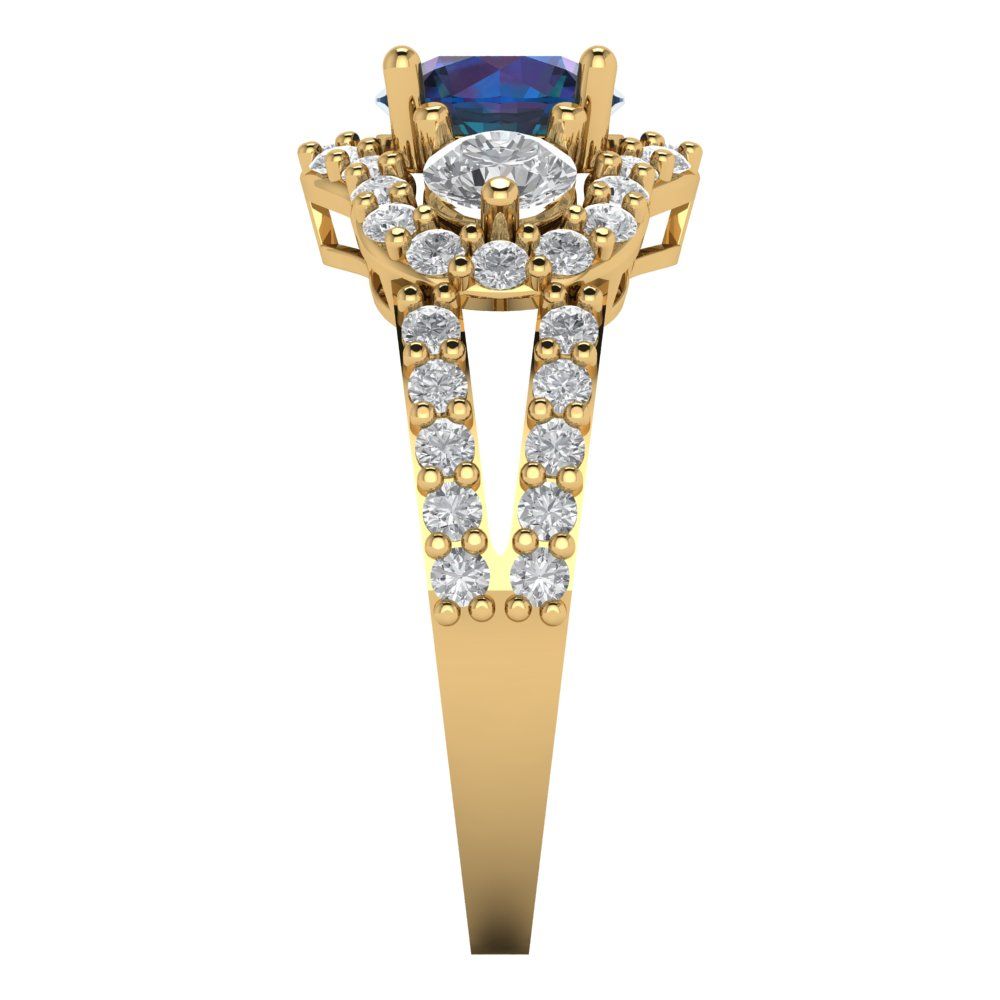 2.16 cttw Simulated Alexandrite Three-Stone Engagement Ring - Solid Gold (Round Cut,6.5mm)