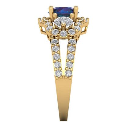 2.16 cttw Simulated Alexandrite Three-Stone Engagement Ring - Solid Gold (Round Cut,6.5mm)