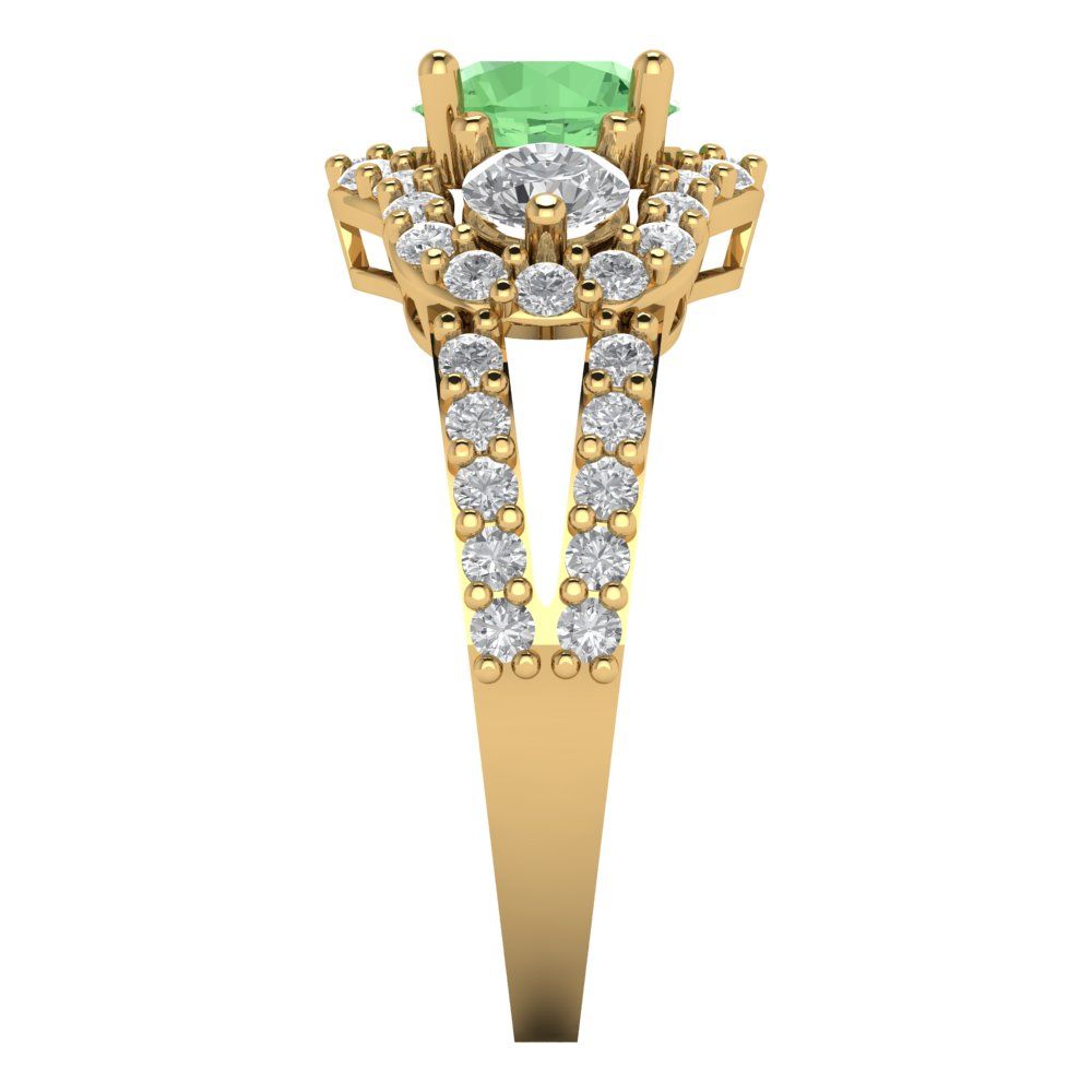 2.16 cttw Zirconia Simulated Green Diamond Three-Stone Engagement Ring - Solid Gold (VVS1, Round Cut,6.5mm)