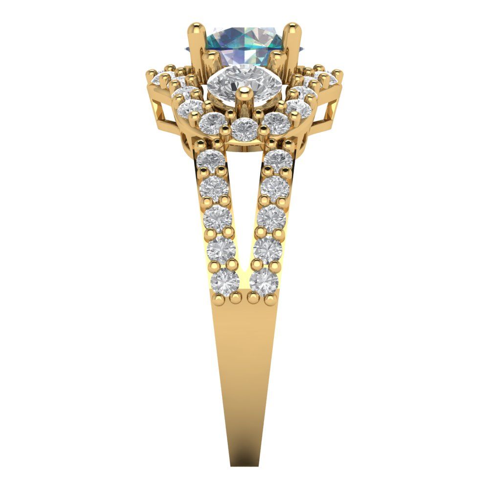 2.16 cttw Blue Moissanite Three-Stone Engagement Ring - Solid Gold (Round Cut,6.5mm)