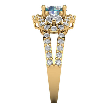 2.16 cttw Blue Moissanite Three-Stone Engagement Ring - Solid Gold (Round Cut,6.5mm)