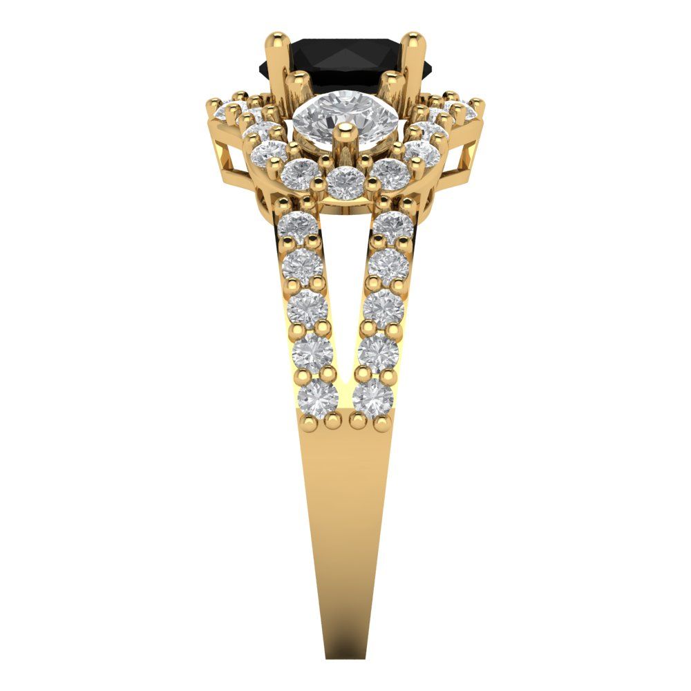 2.16 cttw Natural Onyx Three-Stone Engagement Ring - Solid Gold (Round Cut,6.5mm)