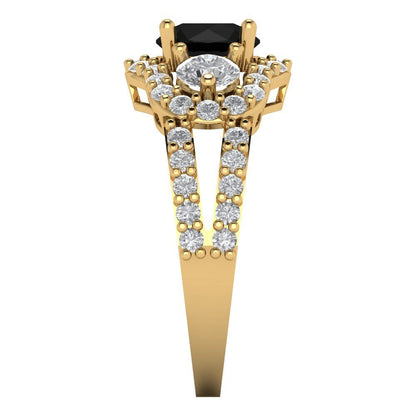 2.16 cttw Natural Onyx Three-Stone Engagement Ring - Solid Gold (Round Cut,6.5mm)