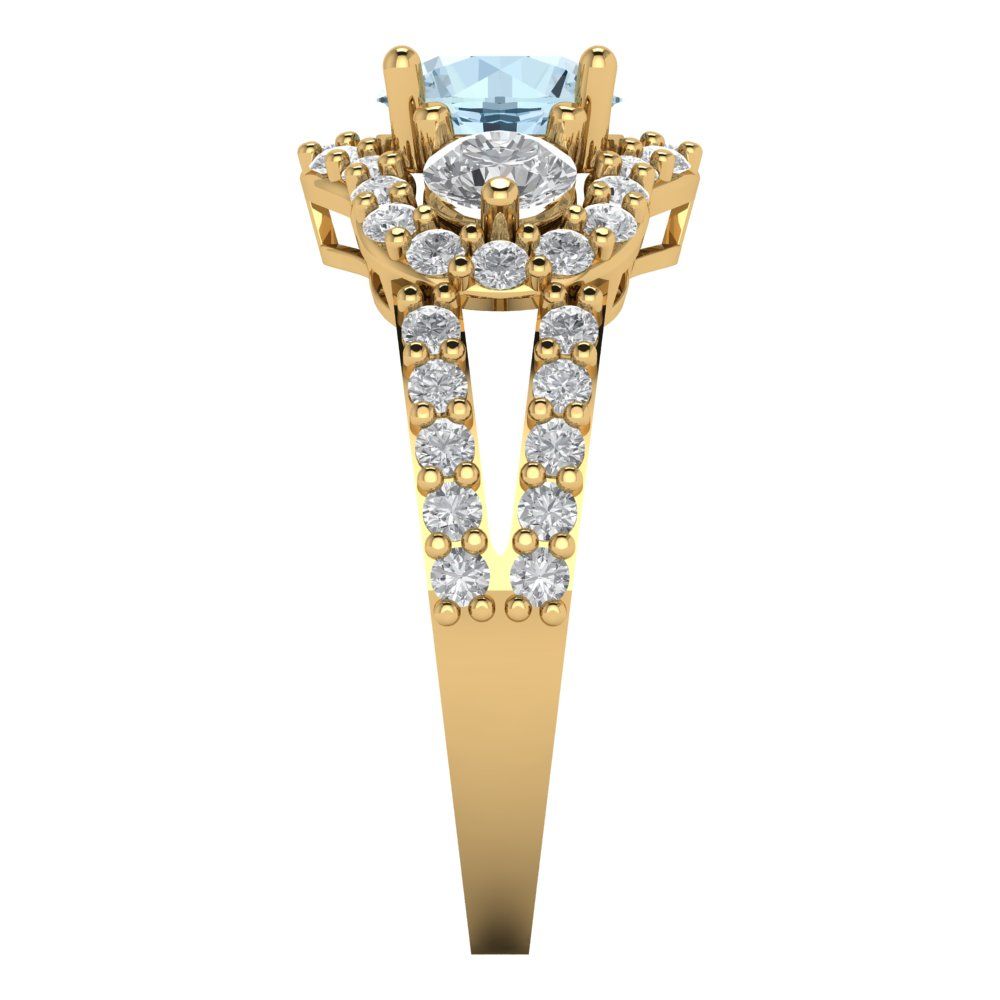 2.16 cttw Natural Swiss Blue Topaz Three-Stone Engagement Ring - Solid Gold (Round Cut,6.5mm)