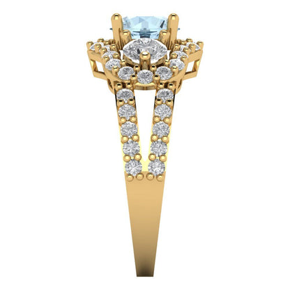 2.16 cttw Natural Swiss Blue Topaz Three-Stone Engagement Ring - Solid Gold (Round Cut,6.5mm)