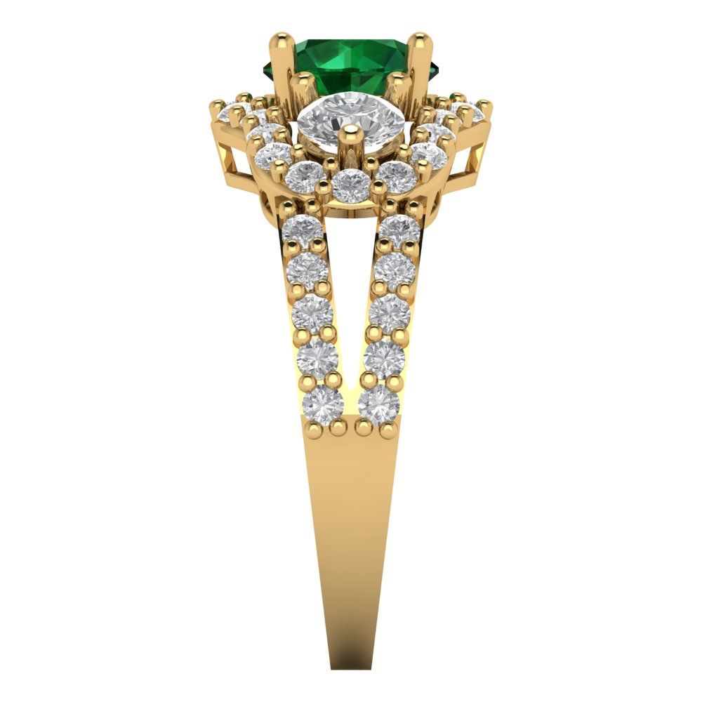 2.16 cttw Simulated Emerald Three-Stone Engagement Ring - Solid Yellow Gold (VVS1, Round Cut,6.5mm)