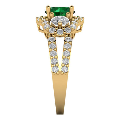 2.16 cttw Simulated Emerald Three-Stone Engagement Ring - Solid Yellow Gold (VVS1, Round Cut,6.5mm)