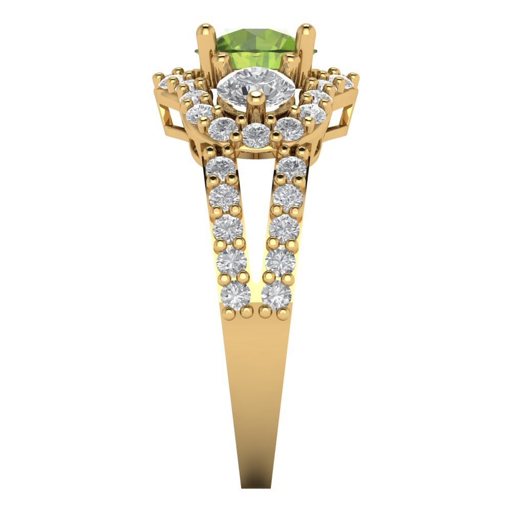 2.16 cttw Natural Peridot Three-Stone Engagement Ring - Solid Gold (Round Cut,6.5mm)