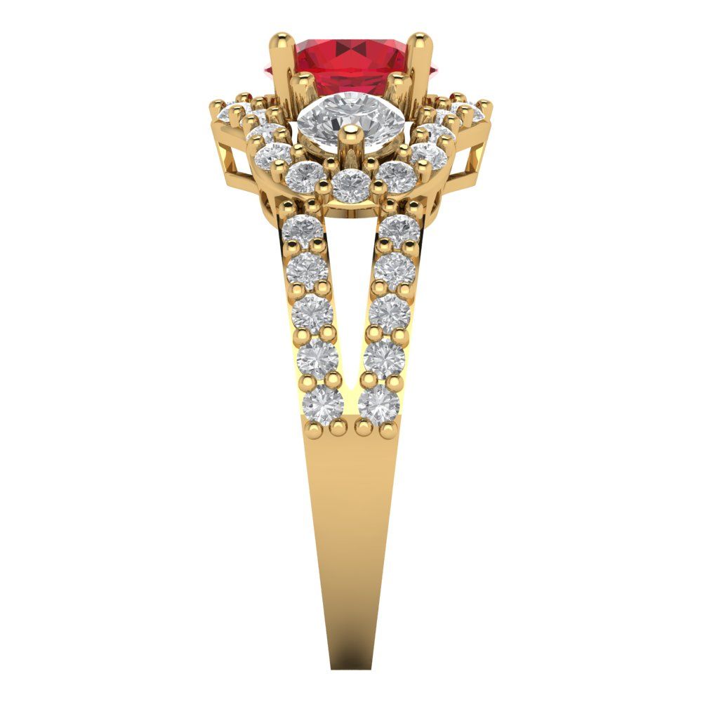 2.16 cttw Simulated Ruby Three-Stone Engagement Ring - Solid Gold (Round Cut,6.5mm)