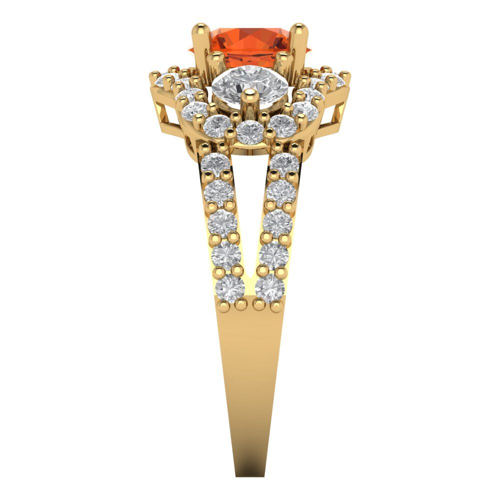 2.16 cttw Zirconia Simulated Red Diamond Three-Stone Engagement Ring - Solid Gold (VVS1, Round Cut,6.5mm)