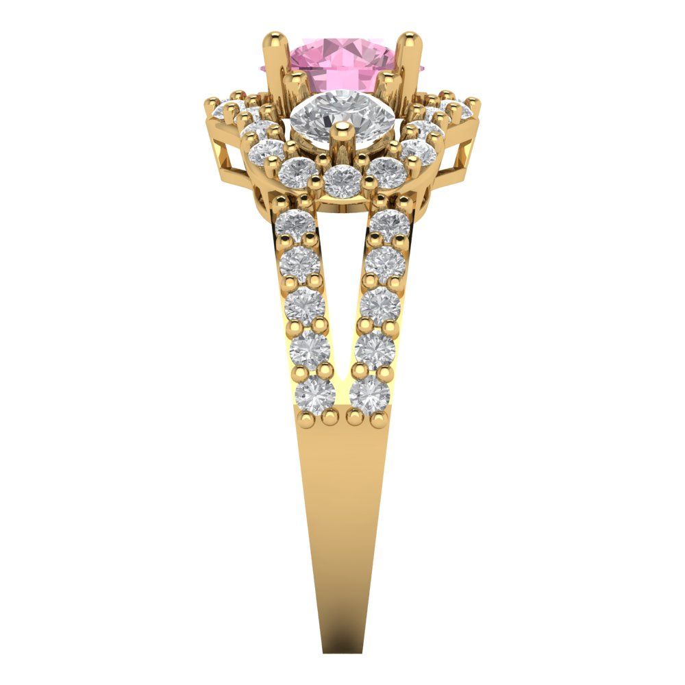 2.16 cttw Zirconia Simulated Pink Diamond Three-Stone Engagement Ring - Solid Gold (VVS1, Round Cut,6.5mm)