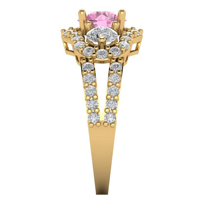 2.16 cttw Zirconia Simulated Pink Diamond Three-Stone Engagement Ring - Solid Gold (VVS1, Round Cut,6.5mm)